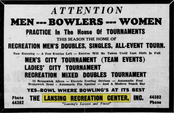 Lansing Recreation Center - Jan 29 1950 Ad (newer photo)